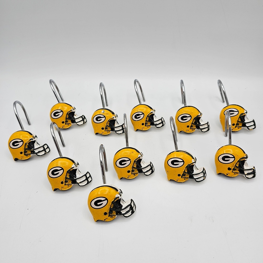Green Bay Packers Shower Curtain Hooks Set of 11 (Missing One) NFL Football